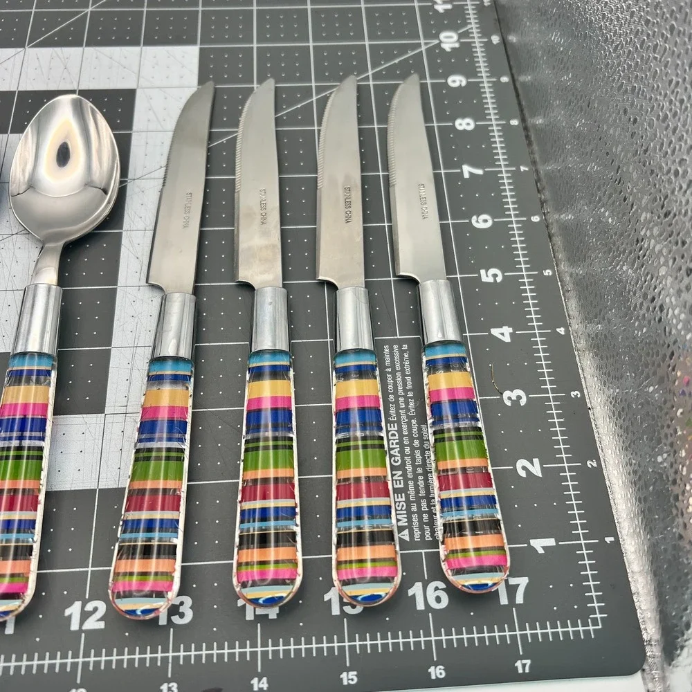 Pottery Barn Al Fresco Stripe Placemats & Acrylic Flatware Summer Table Set